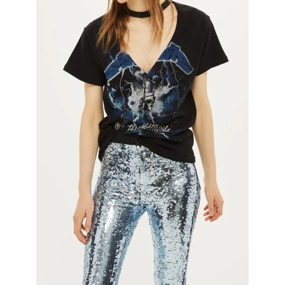Topshop Moto Joni Disco Sequin Pants Size 28 Color Light Blue NWT